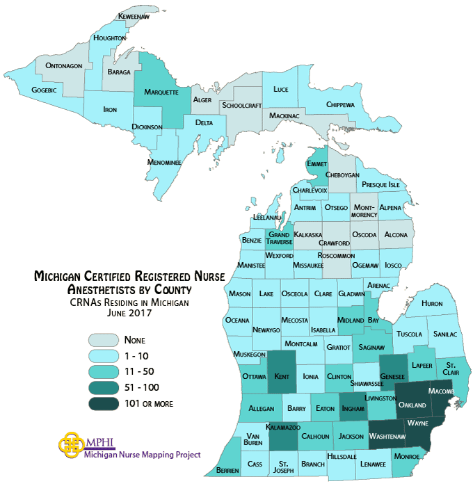 Michigan CRNAs by county